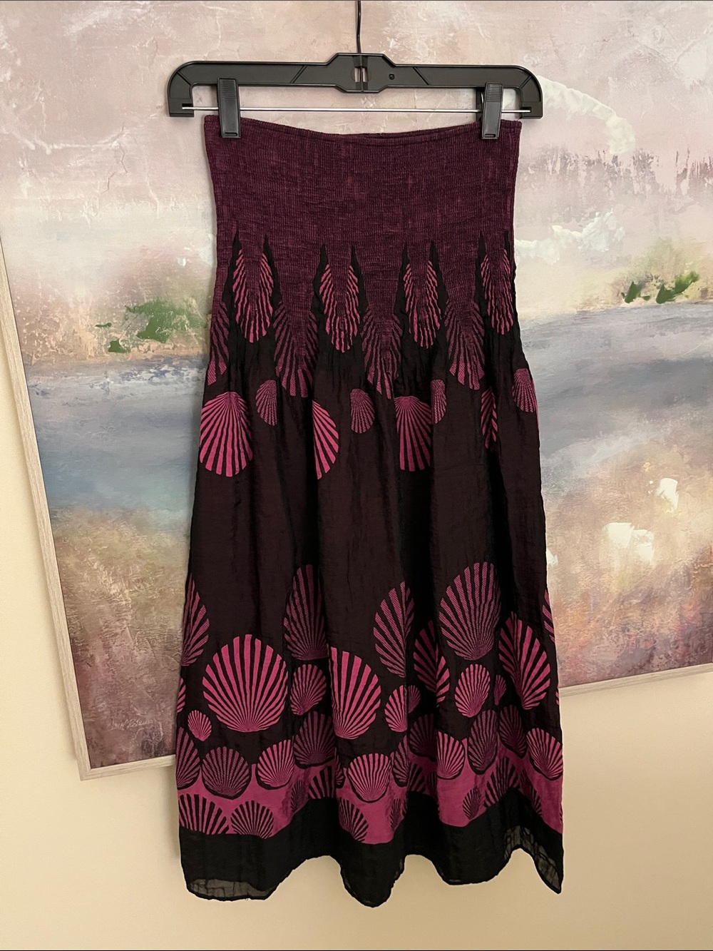 Lapis Black & Plum Strapless Shell-Print Maxi Dress